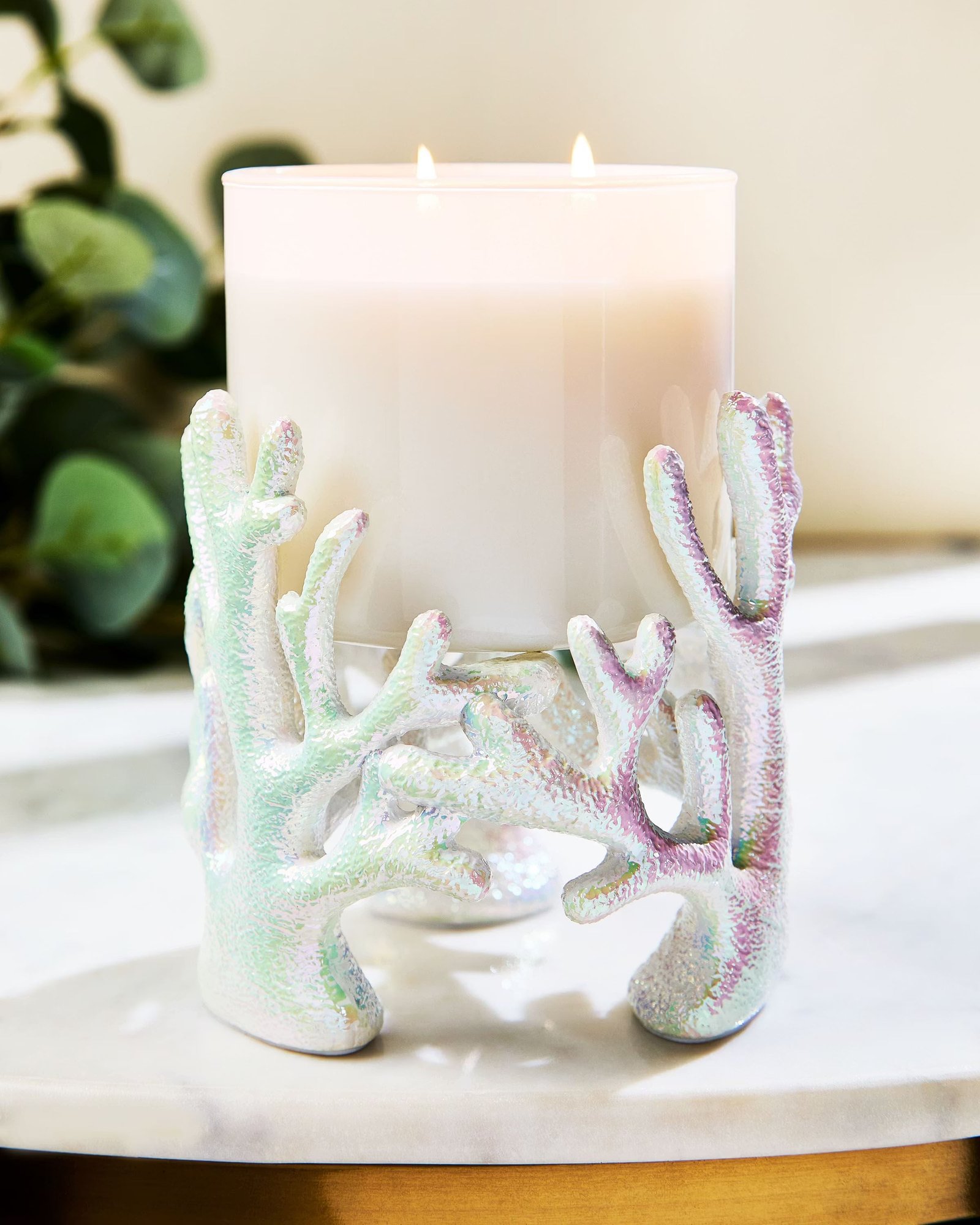 Iridescent Coral Pedestal 3-Wick Candle Holder - Image 2